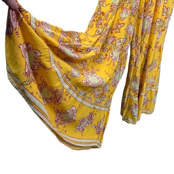 FREE PEOPLE Jumpsuit MD Little of Your Love Marigold Boho Wide Leg Smocked Chest - Picture 6 of 16